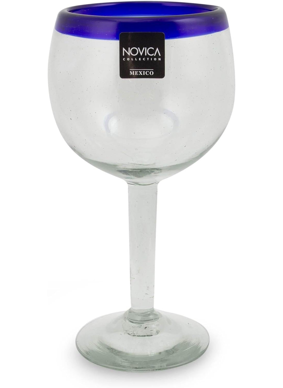 NOVICA NOVICA Hand Blown Clear Blue Recycled Glass Wine Glasses 12 Oz Sapphire Globe Set Of 4  - Image 5