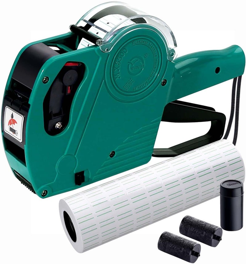 KPX MX5500 Pricing Tag Gun with 5150 pcs Sticker Labels & Extra Inker, 8 Digits Tag Maker for Retail Shop, Grocery Store (Green) - Image 1