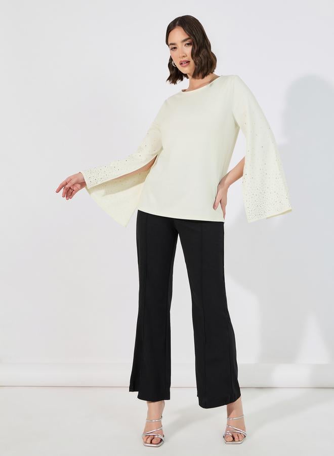 Styli Embellished Slit Sleeves Round Neck Blouse  - Image 2