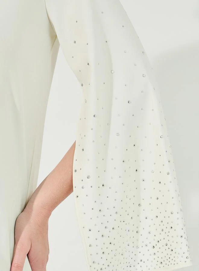 Styli Embellished Slit Sleeves Round Neck Blouse