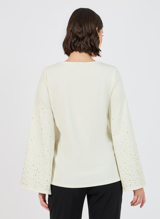 Styli Embellished Slit Sleeves Round Neck Blouse  - Image 4