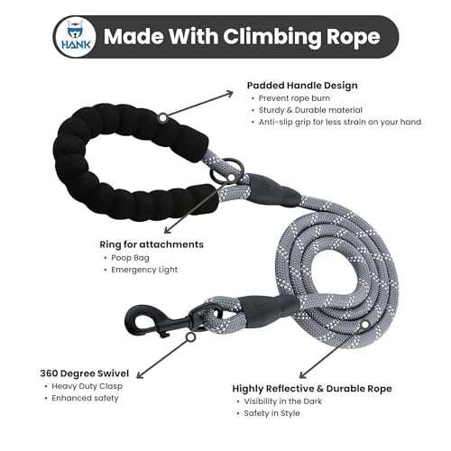HANK Dog Leash | 3M Reflective Dog Rope | Soft Comfortable Handle | Heavy Duty Belt Hook | (Suitable 18-80KG - Large) - (5 Feet Long - Grey) - Image 2