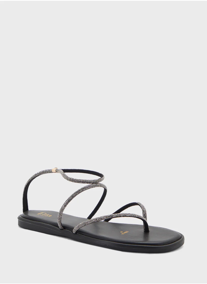 ايلا Diamante Ankle Strap Flat Sandal