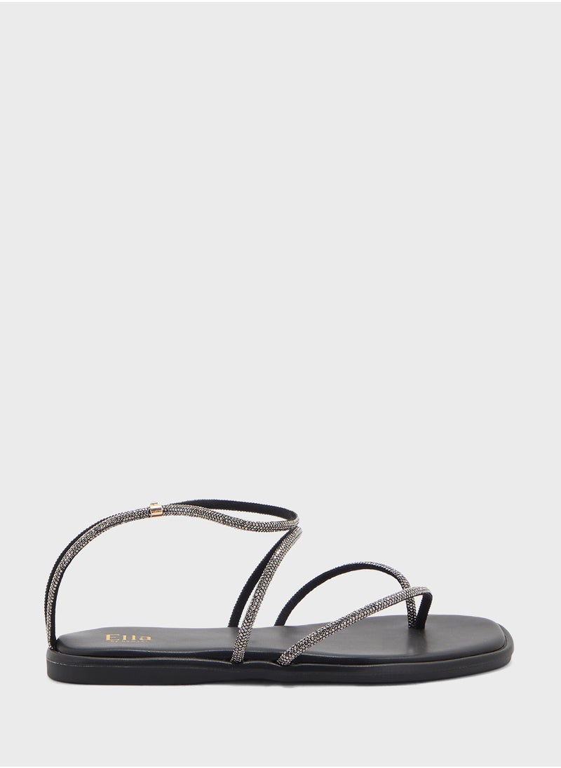 ELLA Diamante Ankle Strap Flat Sandal  - Image 1