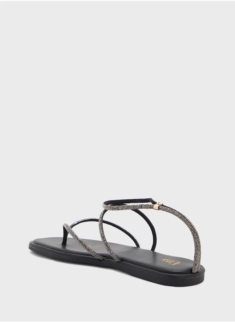 ELLA Diamante Ankle Strap Flat Sandal