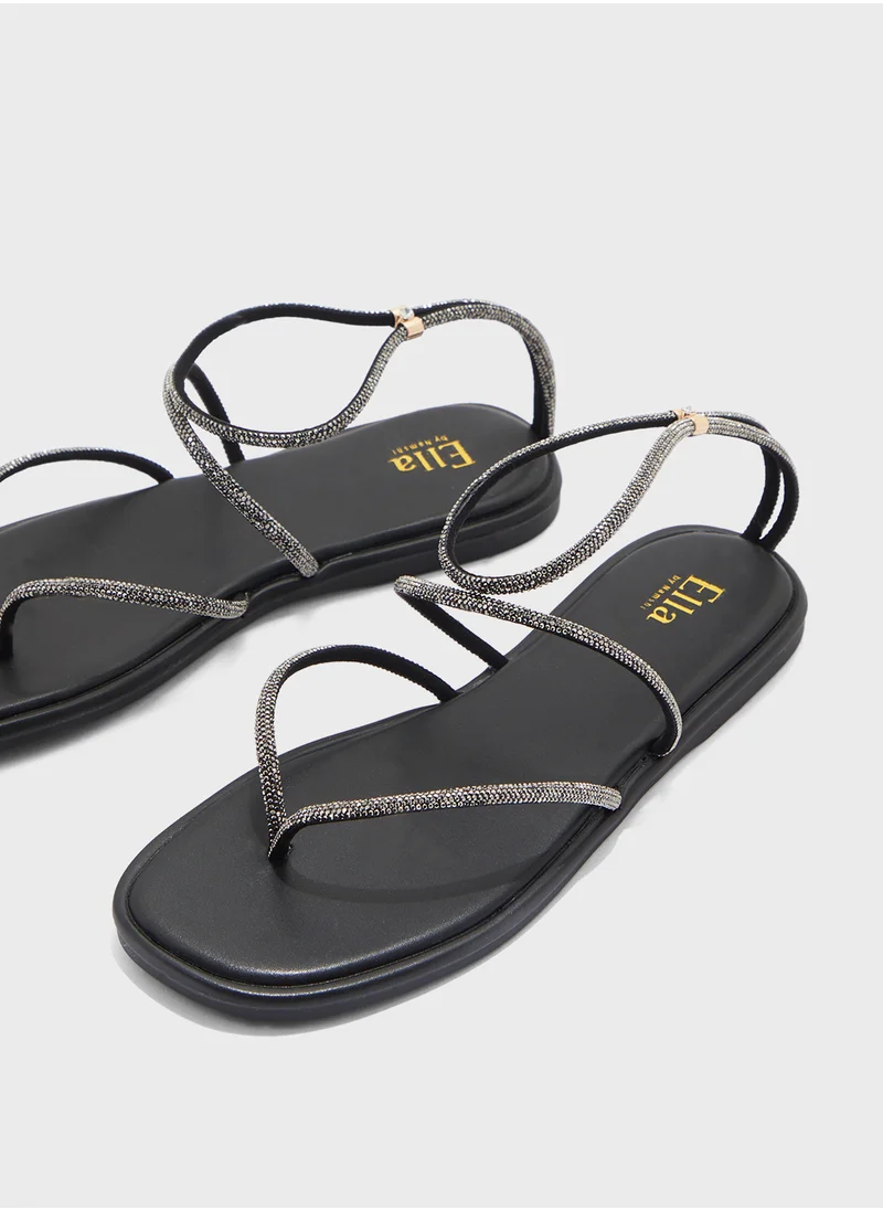 ELLA Diamante Ankle Strap Flat Sandal