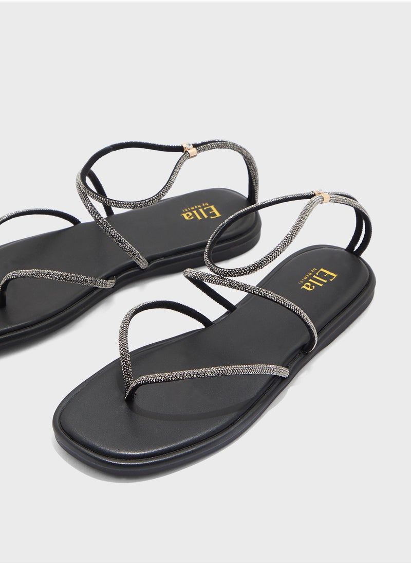 ELLA Diamante Ankle Strap Flat Sandal  - Image 4