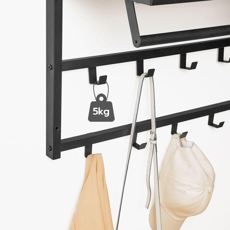 HOOBRO Wall Mounted Coat Rack with Shelf, Coat Hook with 10 Hooks and Shelf, 80 x 30 x 42 cm, Hanging Shelf, for Entryway, Bathroom, Living Room, Laundry Room, Rustic Brown EBF12YM01 - Image 5
