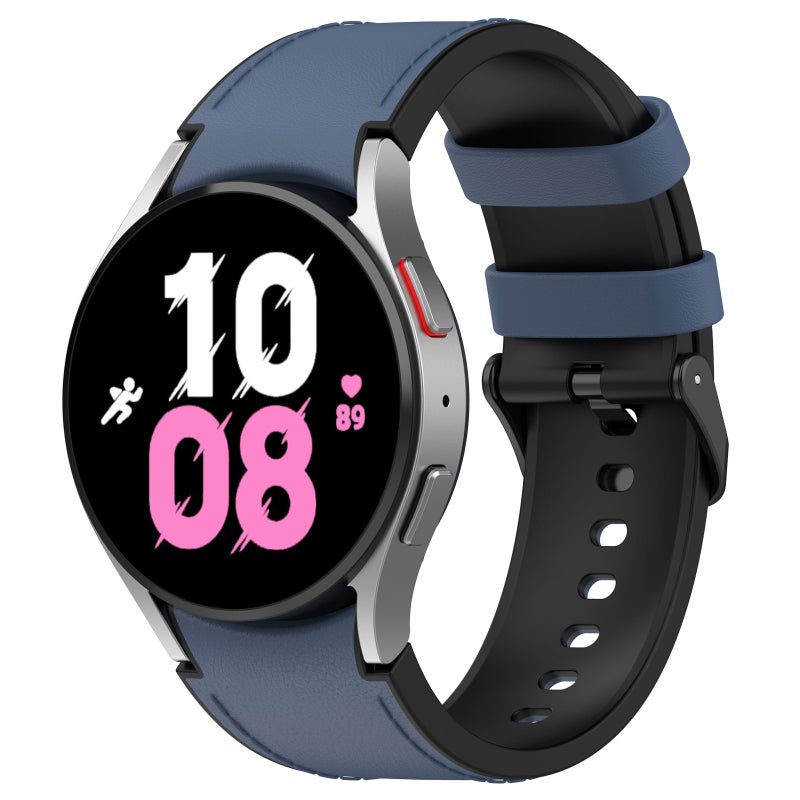 erorex For Samsung Galaxy Watch 6 Silicone Leather Black Buckle Watch Band, Size:S(Midnight Blue) - Image 1