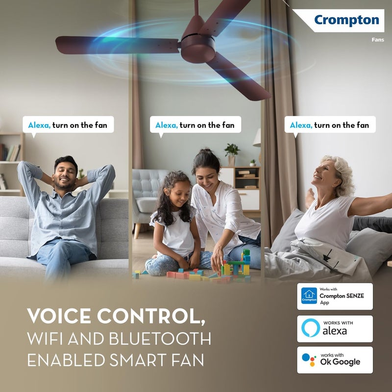 Crompton مروحة سقف كرومبتون إنيرجيون هايبرجيت سمارت 1200 مم BLDC | واي فاي، بلوتوث وتحكم عن بعد | أليكسا وأوك جوجل | تصنيف 5 نجوم BEE للطاقة | توصيل هواء عالي | ضمان المصنع لمدة عامين | بني - Image 4