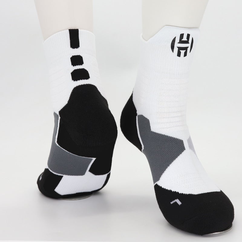 Kids High-Top Basketball Socks Elite Cotton Harden White Black Label