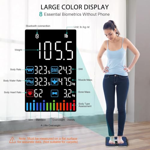 ABLEGRID Body Fat Scale,Digital Smart Bathroom Scale for Body Weight, Large Color Display Screen, 16 Body Composition Metrics BMI, Water Weigh, Heart Rate, Baby Mode, 400lb, Rechargeable - Image 2