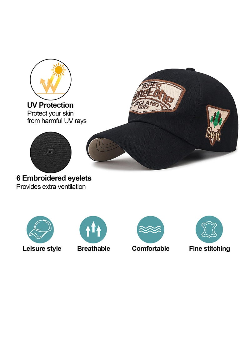 Excefore Unisex Vintage Baseball Cap, Trucker Hat, Cotton Embroidered Snapback Sports Cap, Casual Anti UV Sun Hat, Baseball Caps Men, Black  - Image 2