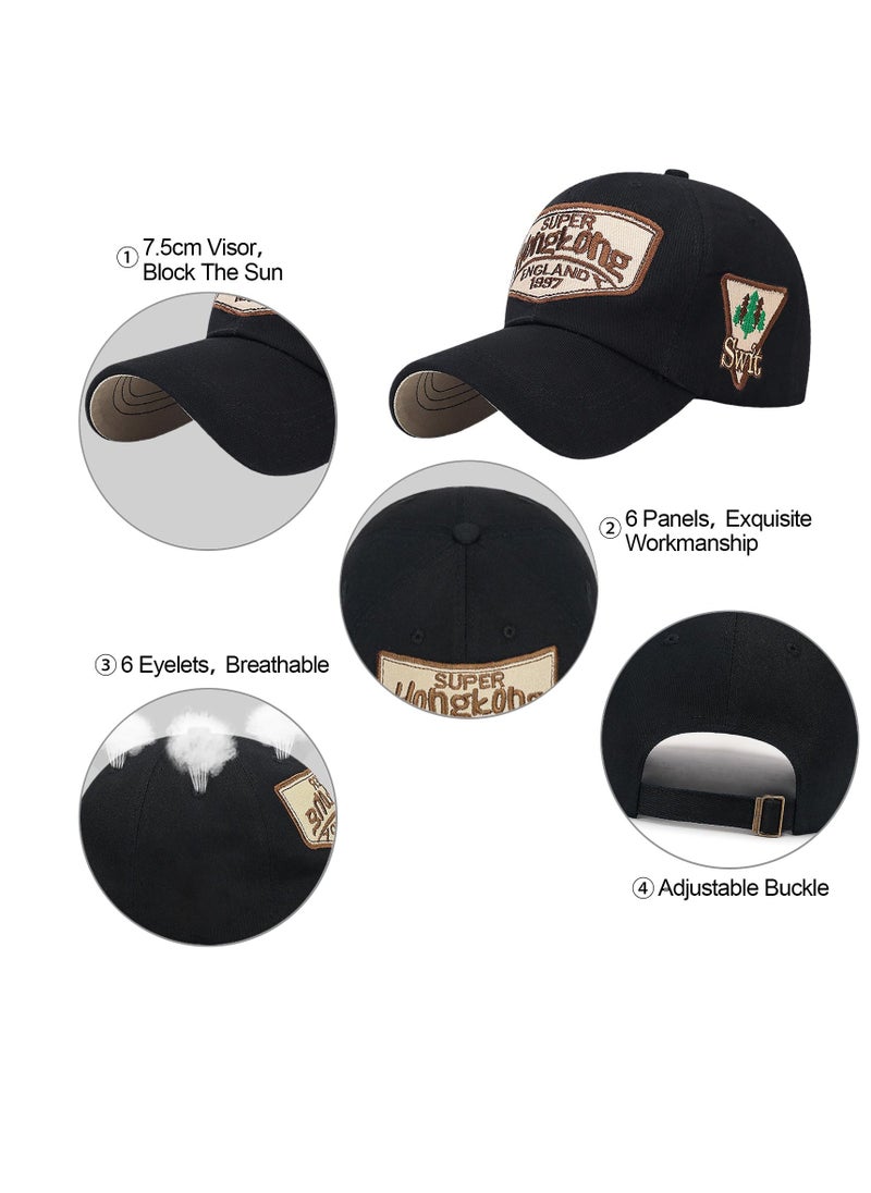 Excefore Unisex Vintage Baseball Cap, Trucker Hat, Cotton Embroidered Snapback Sports Cap, Casual Anti UV Sun Hat, Baseball Caps Men, Black  - Image 3