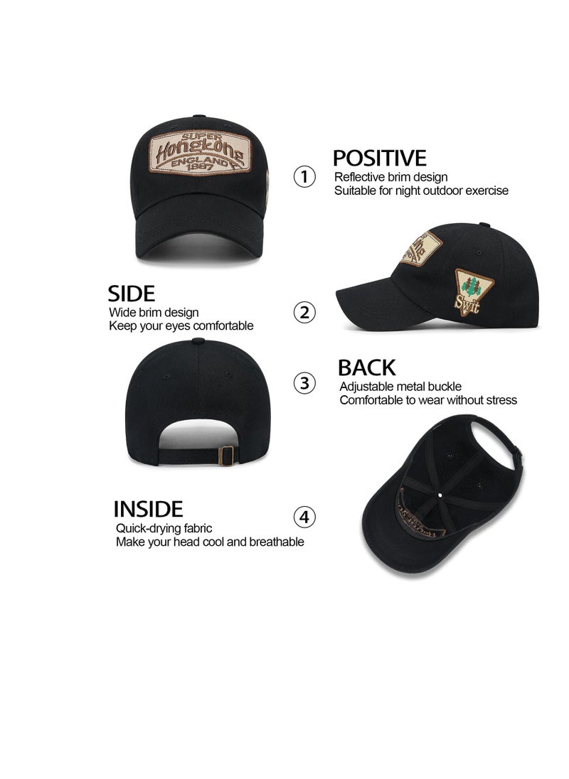 Excefore Unisex Vintage Baseball Cap, Trucker Hat, Cotton Embroidered Snapback Sports Cap, Casual Anti UV Sun Hat, Baseball Caps Men, Black  - Image 4