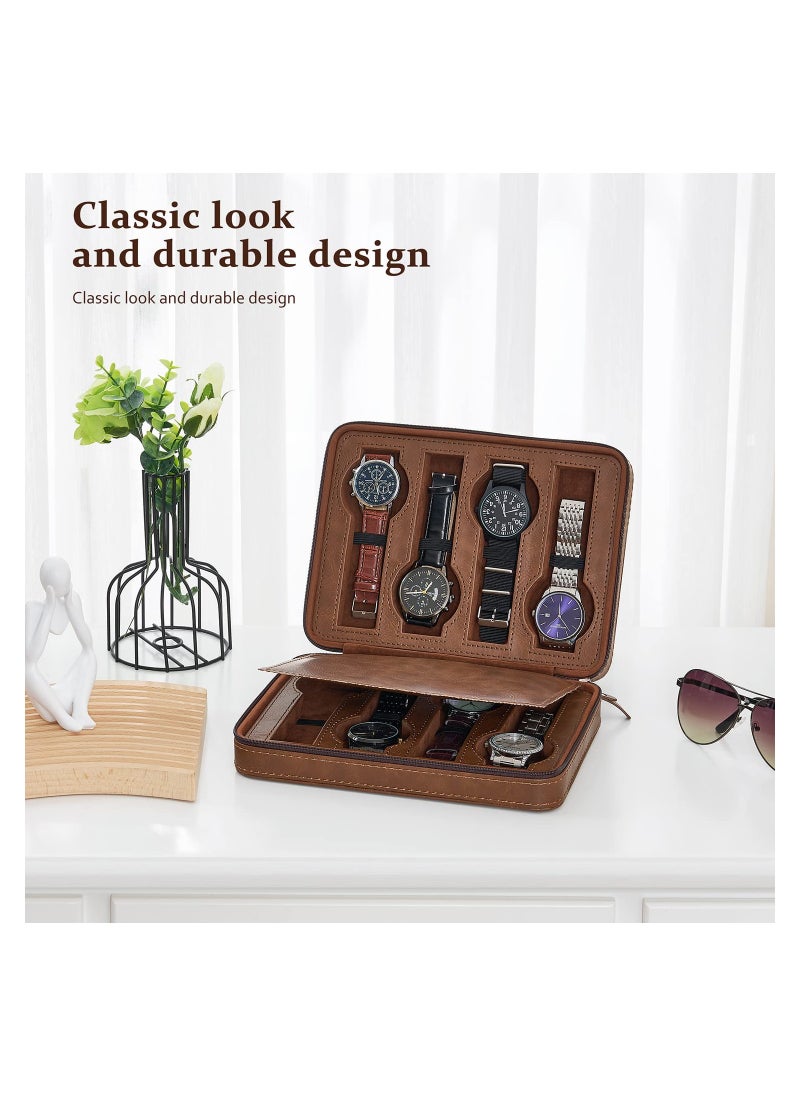 SYOSI - Watch Travel Case, 8 Slot Watch Boxes, for Men Portable Watch Organizer, PU Leather Watch Display Case, Watch accessory, Fits Wrist Watches & Smart Watches, Travel Watch Organizer - Image 1
