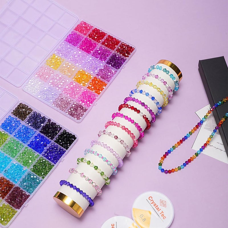 YITOHOP Bicone Glass Beads,1500pcs 48 Colors 6mm Sparkly Crystal Beads, Faceted Bracelet Beads Loose Craft Bead for Friendship Bracelet Necklace Earring Jewelry Making - Image 2