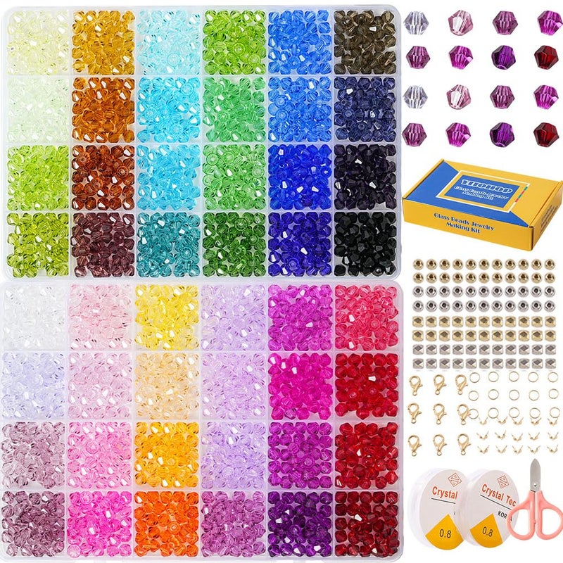 YITOHOP Bicone Glass Beads,1500pcs 48 Colors 6mm Sparkly Crystal Beads, Faceted Bracelet Beads Loose Craft Bead for Friendship Bracelet Necklace Earring Jewelry Making - Image 1