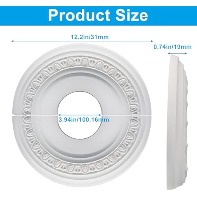 WHITE SPLIT CEILING MEDALLION 12" OD X 4" ID, DECORATIVE CEILING COVER PU FIXTURE COVER, ELEGANT STYLE MILLWORK FOR HOME DECOR/HOME LIGHTING - Image 2