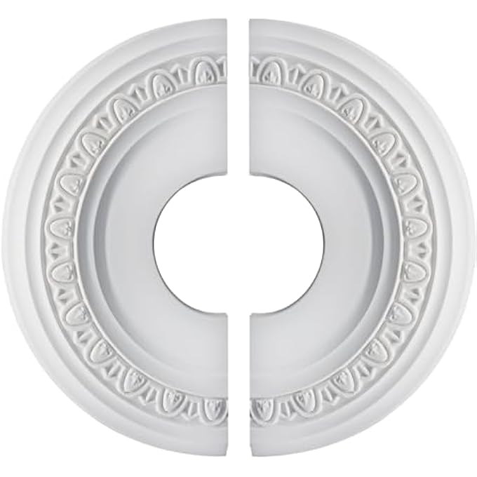 WHITE SPLIT CEILING MEDALLION 12" OD X 4" ID, DECORATIVE CEILING COVER PU FIXTURE COVER, ELEGANT STYLE MILLWORK FOR HOME DECOR/HOME LIGHTING - Image 1