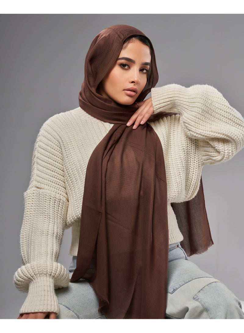 Lavezzi Breathable Cotton Modal Hijab Scarf For Women - Women Solid Color Head Scarf Wrap - Cocoa - Image 2