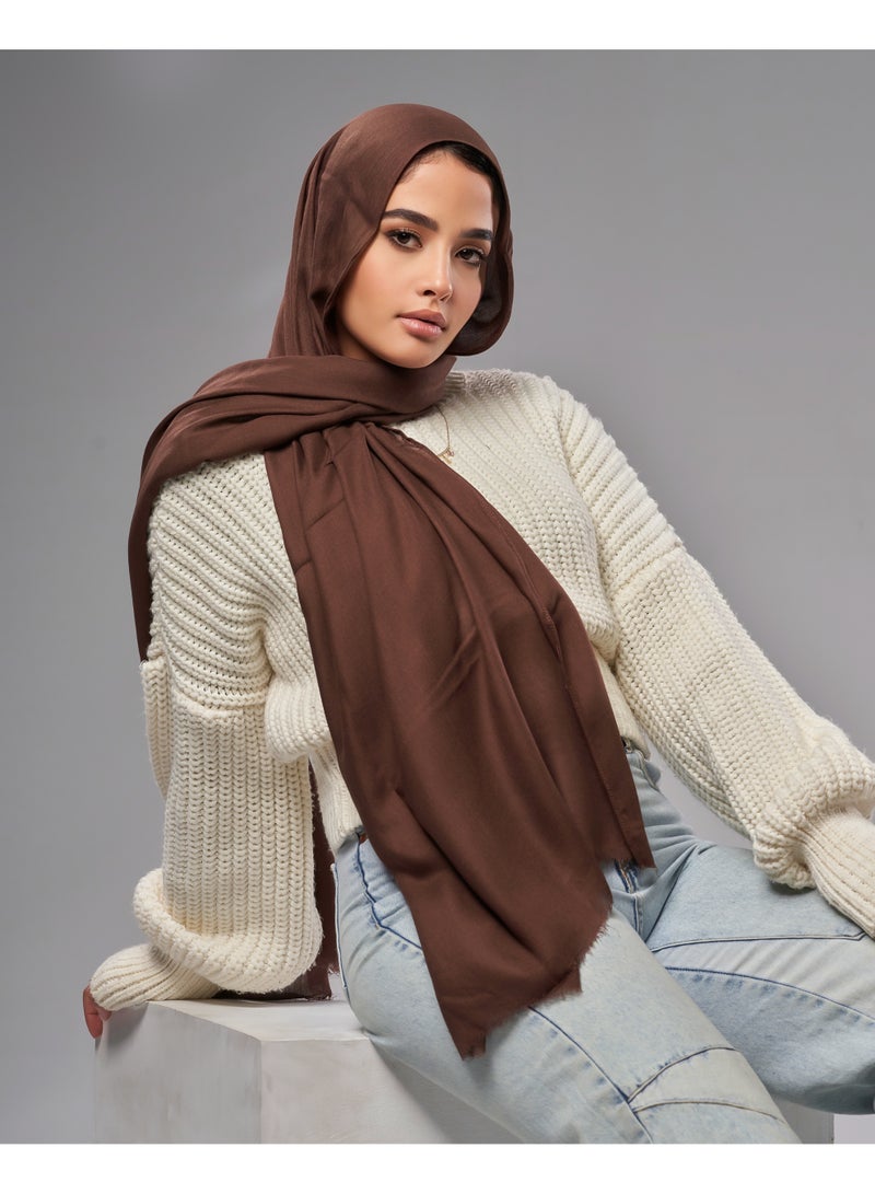 Lavezzi Breathable Cotton Modal Hijab Scarf For Women - Women Solid Color Head Scarf Wrap - Cocoa - Image 1