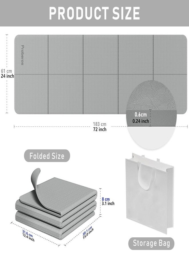 برو بيروس بساط يوغا قابل للطي محمول من بروبيروس® مع حقيبة حمل، مصنوع من مادة TPE مانعة للانزلاق، سمك 5 مم، مناسب للرجال والنساء، لتمارين البيلاتس، والتمارين المنزلية، والنادي الرياضي، والسفر، مقاس 72 × 24 بوصة، لون رمادي، 3 قطع - Image 2