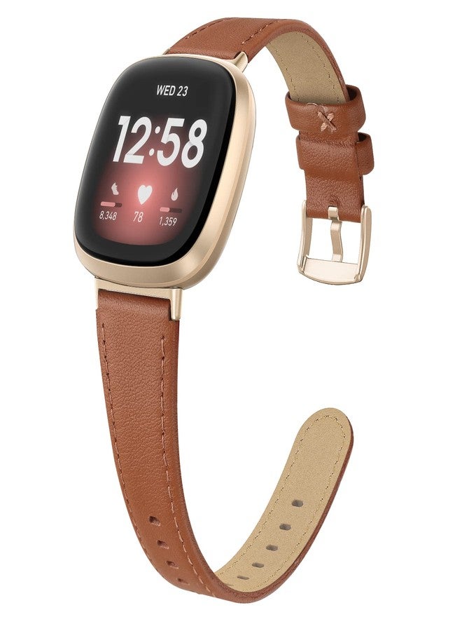 EDIMENS Leather Bands Compatible for Fitbit Versa 3 / Fitbit Versa 4 / Fitbit Sense for Women Men, Genuine Leather Bands Replacement Wristbands Straps Compatible with Versa 3 / Versa 4 / Sense - Image 1