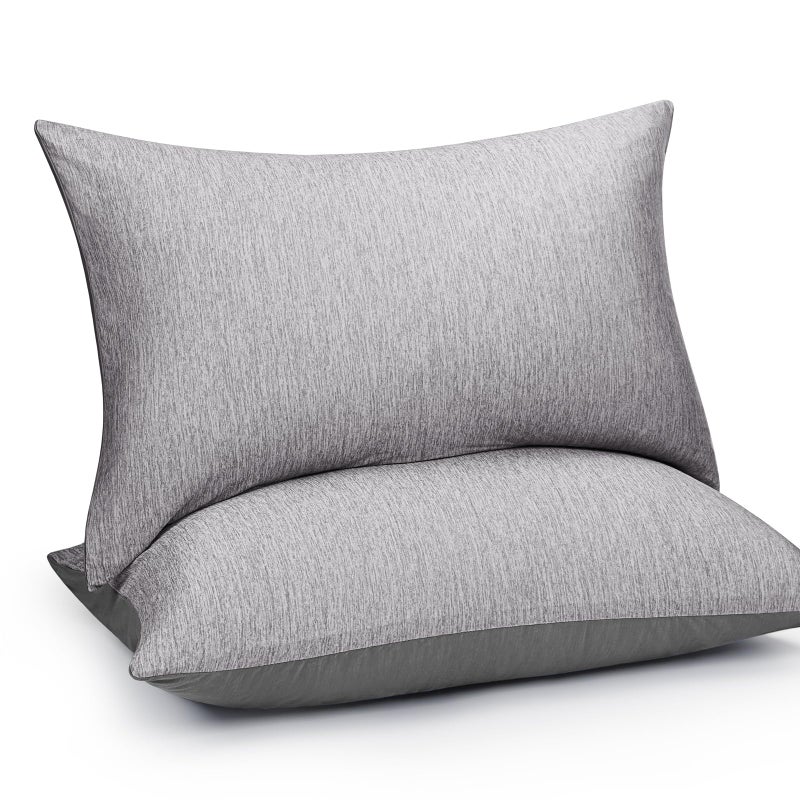 HOMFINE Cooling Pillowcases Queen Size  Double Side QMax 0439 Cooling Fiber for Pillow Protector Breathable Cold Pillow Cover for Hot Sleeper Night Sweat Hidden Zipper 2 Pack 20x30 Grey