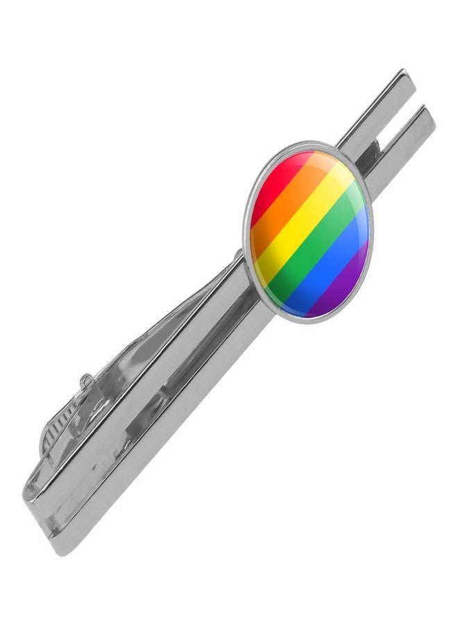GRAPHICS & MORE Rainbow Pride Gay Lesbian Contemporary Round Tie Bar Clip Clasp Tack Silver Color Plated - Image 1