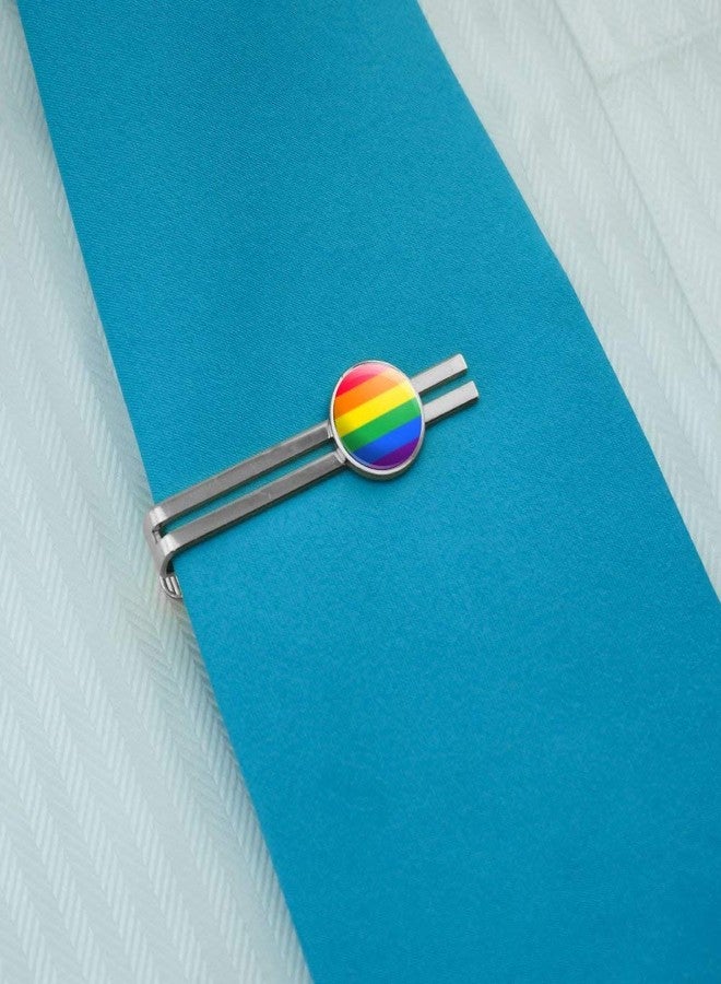 GRAPHICS & MORE Rainbow Pride Gay Lesbian Contemporary Round Tie Bar Clip Clasp Tack Silver Color Plated - Image 2