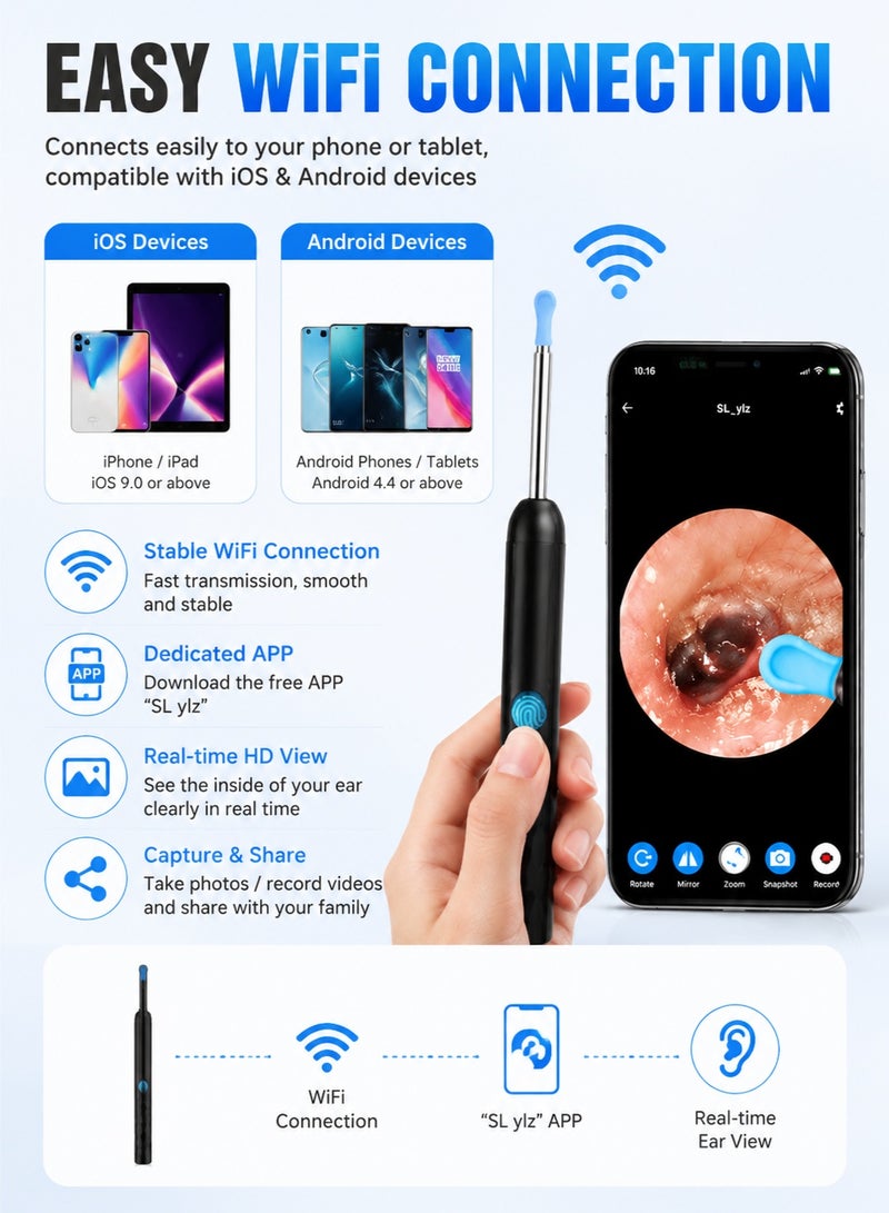 PGG Earwax Removal Visual Ear Pick Wireless Wifi Endoscope HD Ear Pick Wi-Fi Visible Earwax Removal Spoon for iPhone, iPad, Android Phone - Image 3
