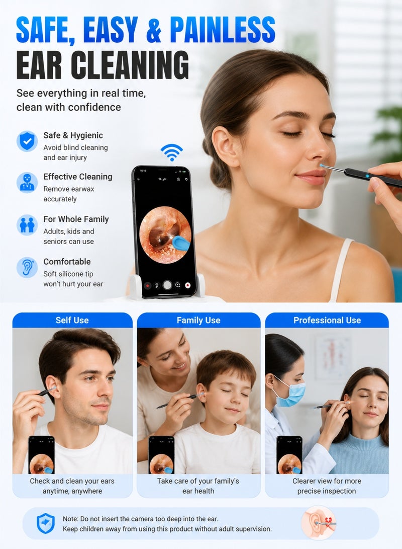 PGG Earwax Removal Visual Ear Pick Wireless Wifi Endoscope HD Ear Pick Wi-Fi Visible Earwax Removal Spoon for iPhone, iPad, Android Phone - Image 5