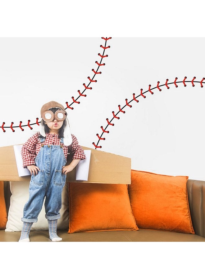 SUPERDANT Baseball Stitching Wall Stickers Baseball Stitching Vinyl Wall Decals Baseball Adhesive Sticker DIY Vinyl Art Decorations for Bedroom Living Room 96x30CM 2 Sheets/Set - Image 1