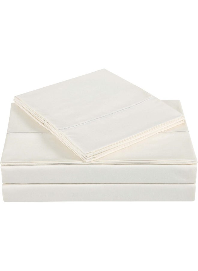 Charisma Charisma 310 Thread Count Classic Solid Cotton Sateen Twin Sheet Set in Almond Milk  - Image 2