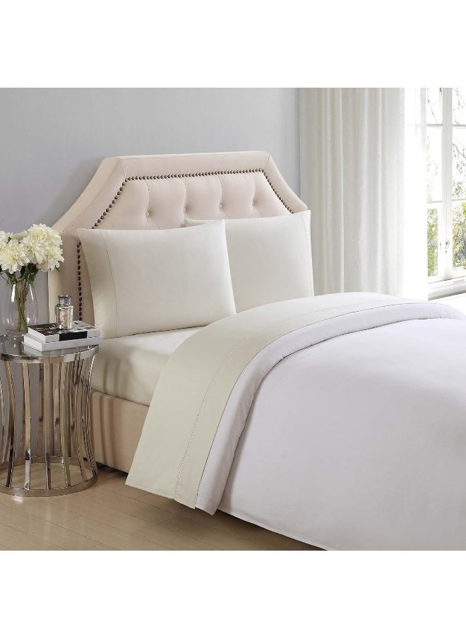 Charisma Charisma 310 Thread Count Classic Solid Cotton Sateen Twin Sheet Set in Almond Milk  - Image 1