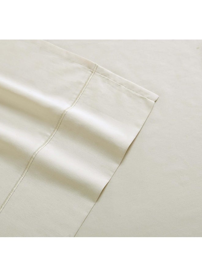 Charisma Charisma 310 Thread Count Classic Solid Cotton Sateen Twin Sheet Set in Almond Milk  - Image 3