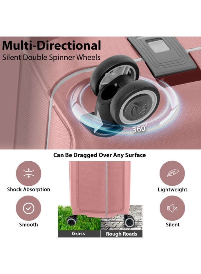 إيمينينت حقيبة سفر صلبة بعجلات دوارة مزدوجة هادئة وقفل  من البولي بروبلين خفيفة الوزن وردي - Image 5