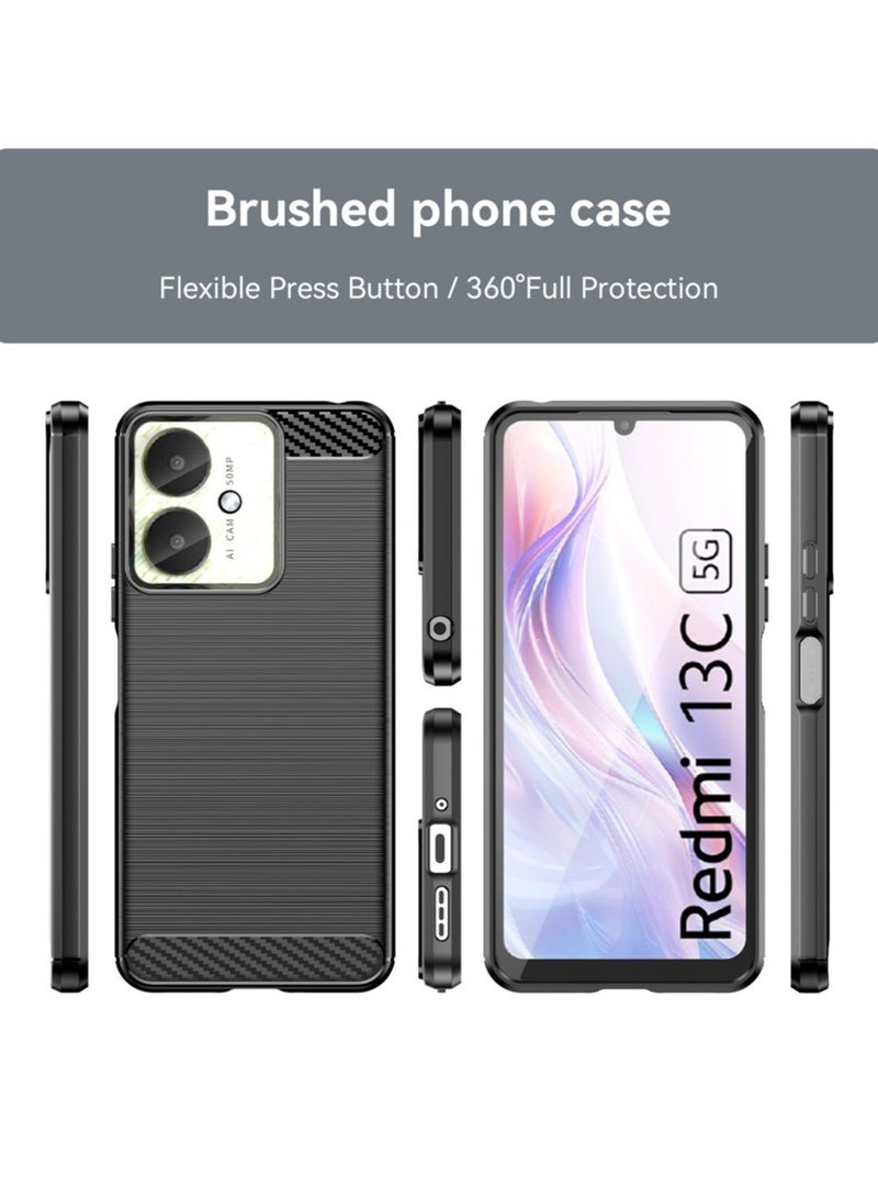كفر حماية جوال شاومي ريدمي 13 سي سيليكون مرن ضد الصدمات تصميم كاربون فايبر غطاء خلفي مقاوم للبصمات لون اسود - Image 2