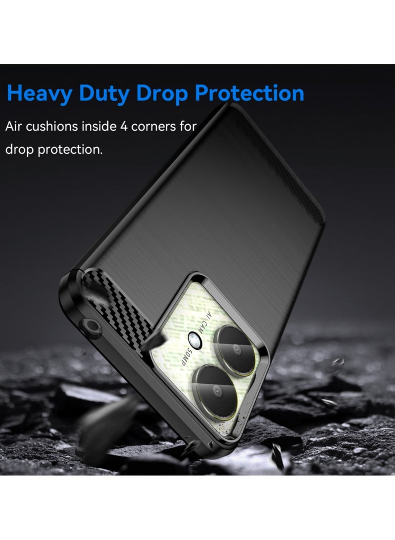كفر حماية جوال شاومي ريدمي 13 سي سيليكون مرن ضد الصدمات تصميم كاربون فايبر غطاء خلفي مقاوم للبصمات لون اسود - Image 3