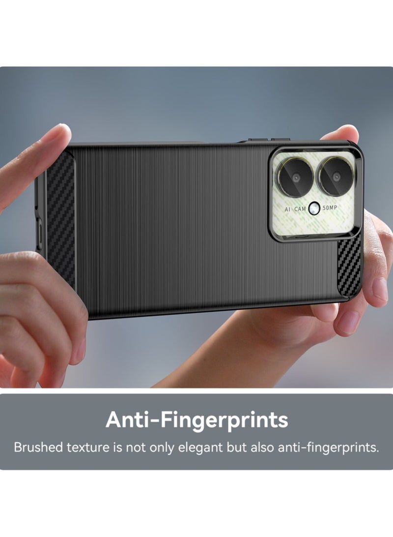 كفر حماية جوال شاومي ريدمي 13 سي سيليكون مرن ضد الصدمات تصميم كاربون فايبر غطاء خلفي مقاوم للبصمات لون اسود - Image 5