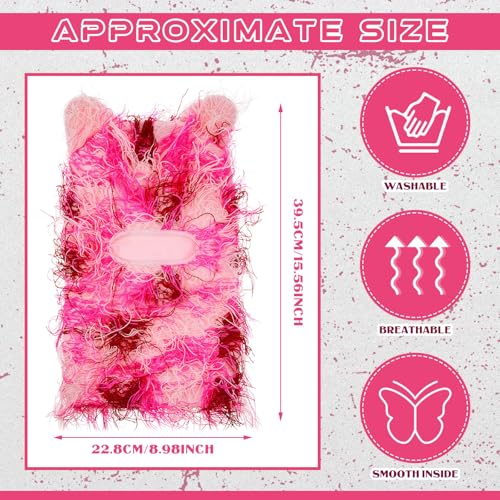 Newcotte Pink Distressed Balaclava Cat Ear Ski Mask Shiesty Knitted Beanie Full Face Mask Furry Winter Neck Warmer for Men Women - Image 2