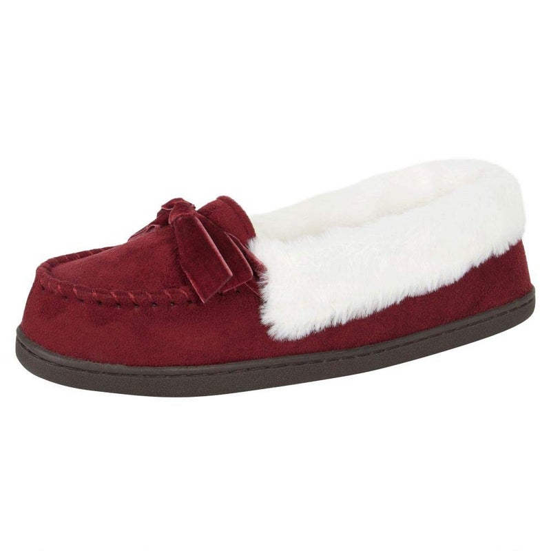 Jessica Simpson Women's Micro Suede Moccasin Indoor Outdoor Slipper Shoe, Wine, X-Large - Image 1