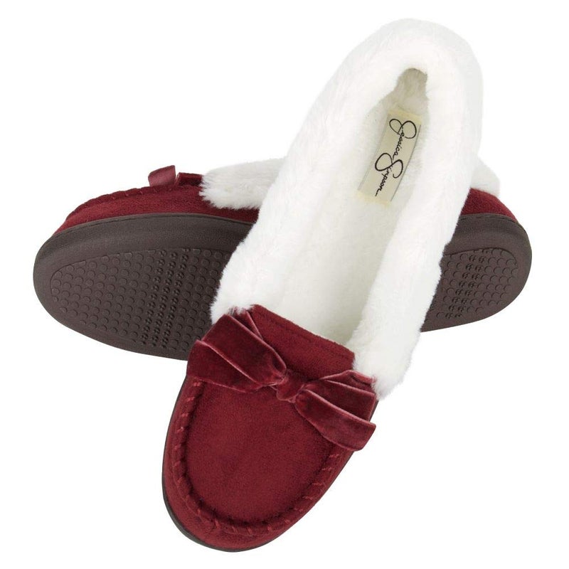 Jessica Simpson Women's Micro Suede Moccasin Indoor Outdoor Slipper Shoe, Wine, X-Large - Image 3