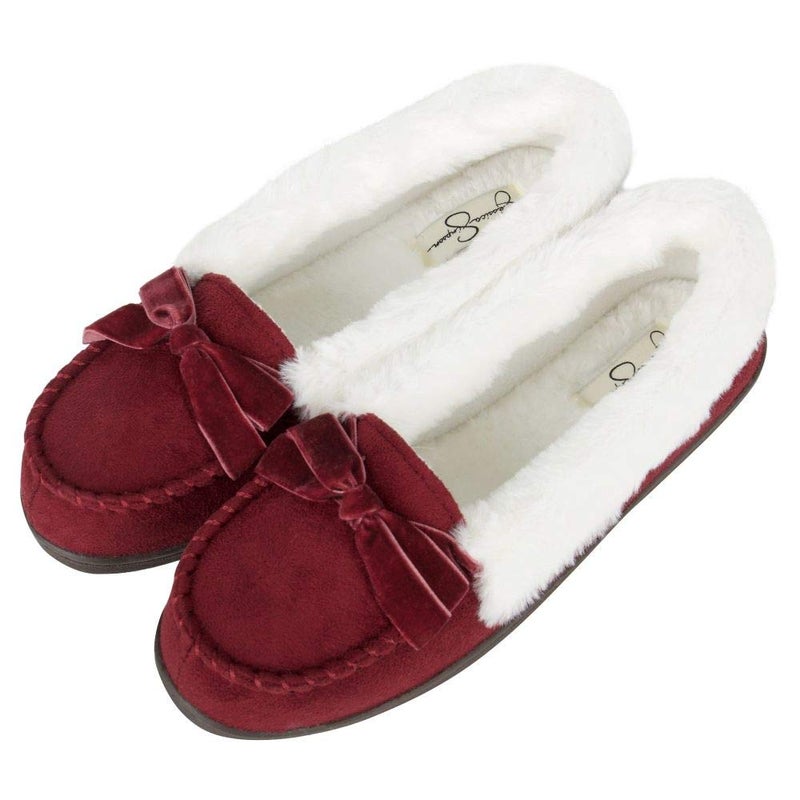 Jessica Simpson Women's Micro Suede Moccasin Indoor Outdoor Slipper Shoe, Wine, X-Large - Image 4