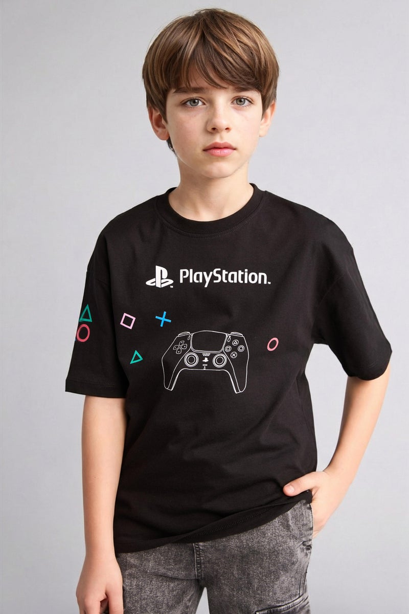 DeFacto Black Boy Boy PlayStation Oversize Crew Neck T-Shirt Casual - Image 2