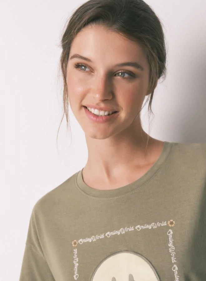 women'secret 100% cotton SmileyWorld® khaki long pyjamas