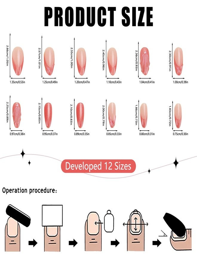 OFDNE Medium Almond Press on Nails OFDNE 3D French Tip Fake Nails Pink False Nails with Shell Pearls Glitter Designs Summer Stick on Nails Glossy Glue on Nails for Women Girls 24Pcs - Image 4