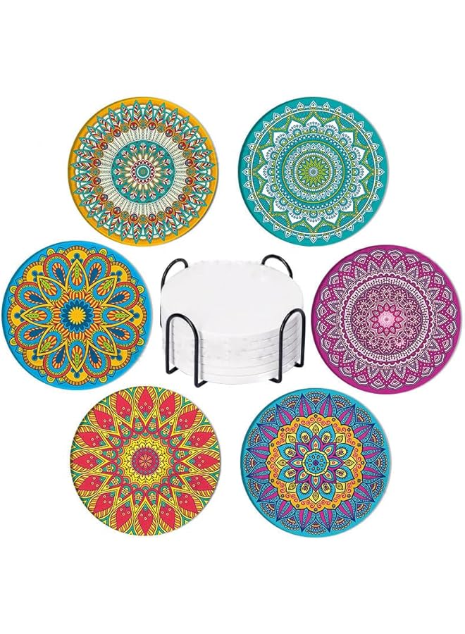 The Bros Absorbent Ceramic Drink Coasters - Set of Coffee Wooden Table Cork Heat-Resistant Reusable Coasters, Gift for Birthday, Housewarming, Kitchen - Image 1