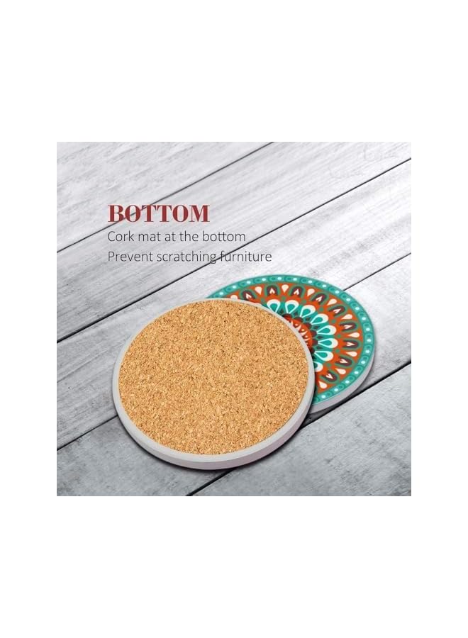 The Bros Absorbent Ceramic Drink Coasters - Set of Coffee Wooden Table Cork Heat-Resistant Reusable Coasters, Gift for Birthday, Housewarming, Kitchen - Image 3